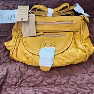 Yellow Crossbody Bag with Front Pocket by Unbranded